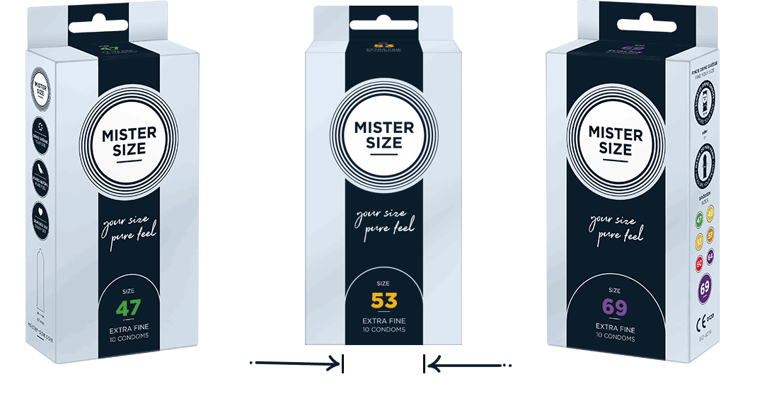 Measuring the condom size using the Mister Size packaging