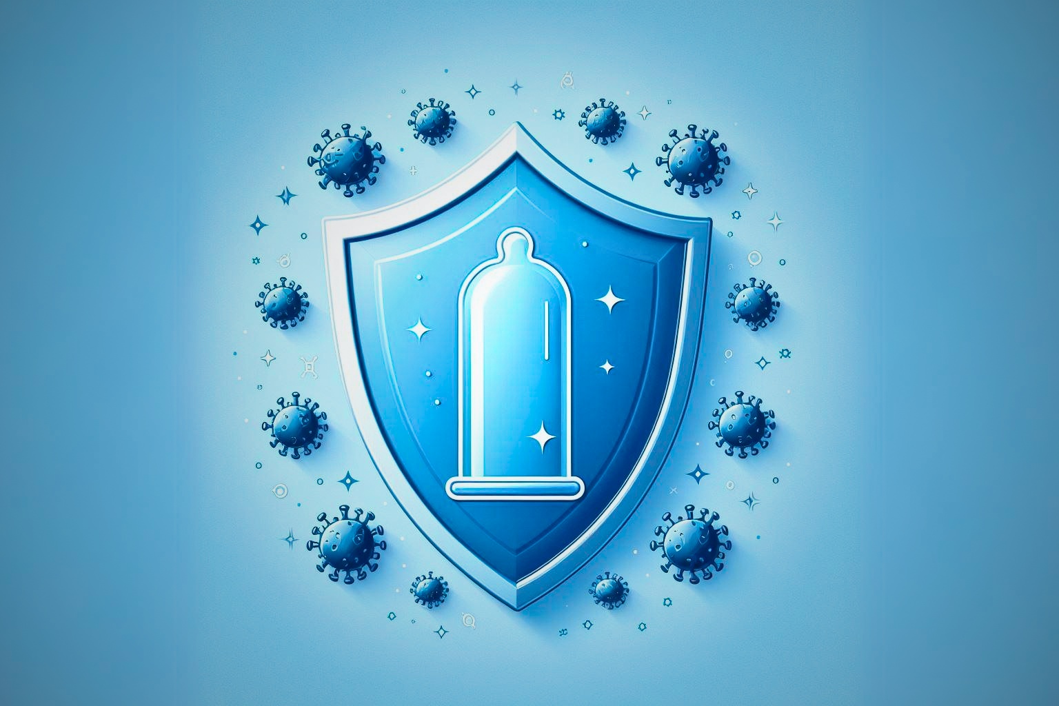 Protective shield with a condom on it, symbolizing the protection condoms offer against diseases and pregnancies